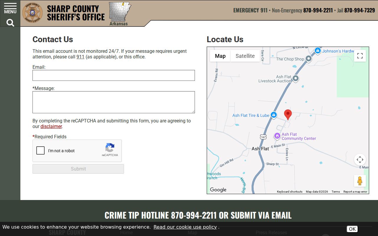Sharp County warrant check sheriff contact route