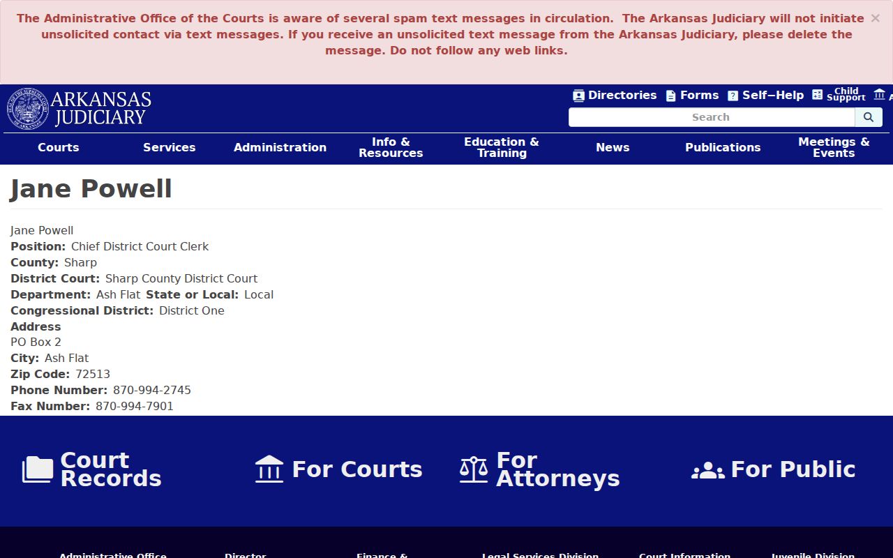 Arkansas Judiciary Ash Flat district clerk listing