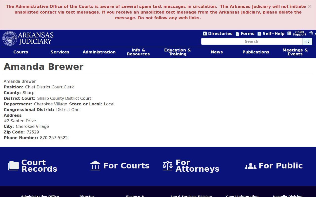 Arkansas Judiciary Cherokee Village district clerk listing