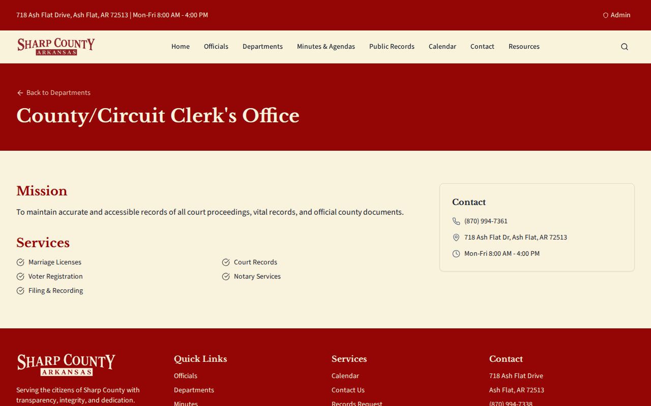 Sharp County warrant records route through the Circuit Clerk