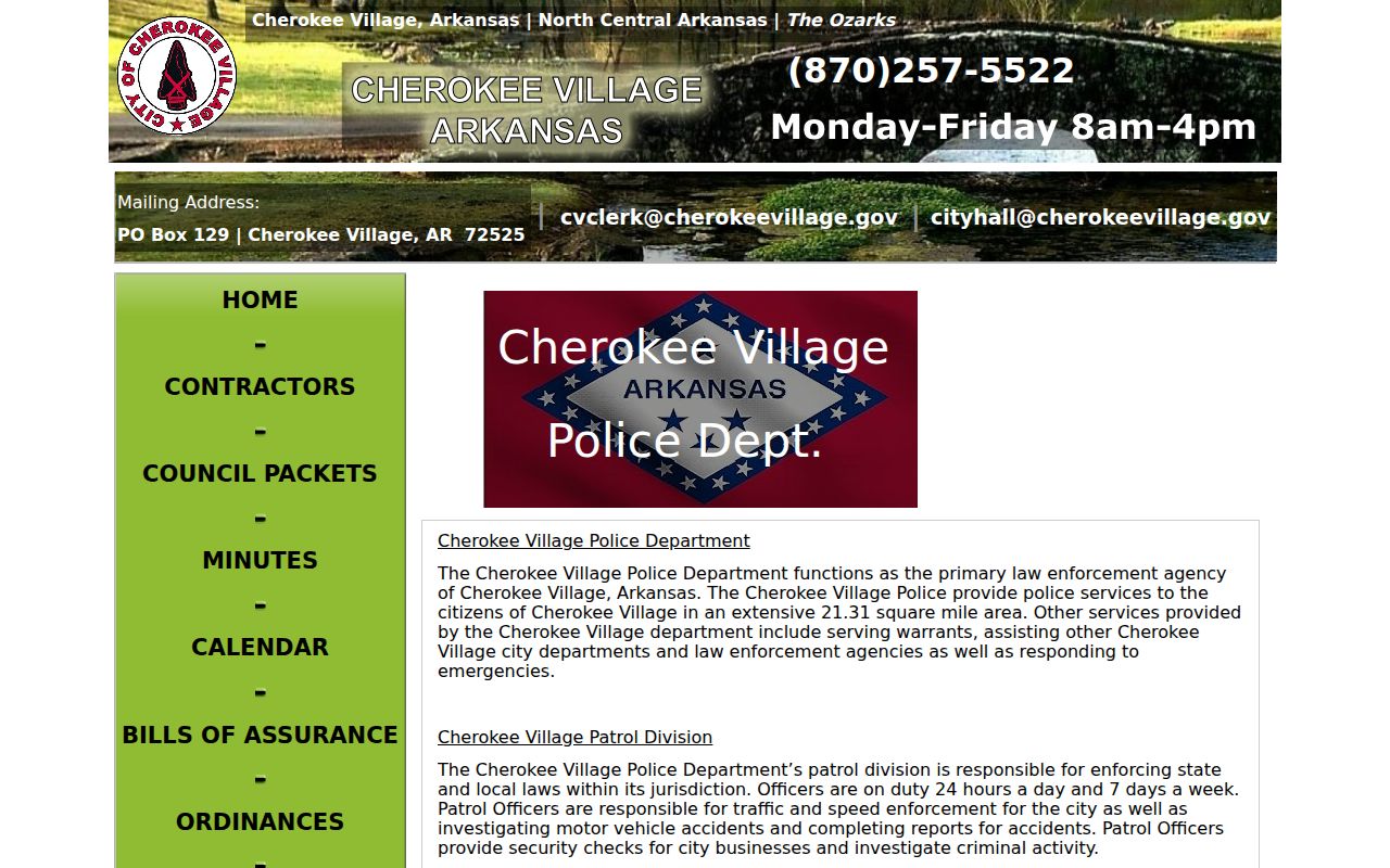 Cherokee Village Police Department warrant service information