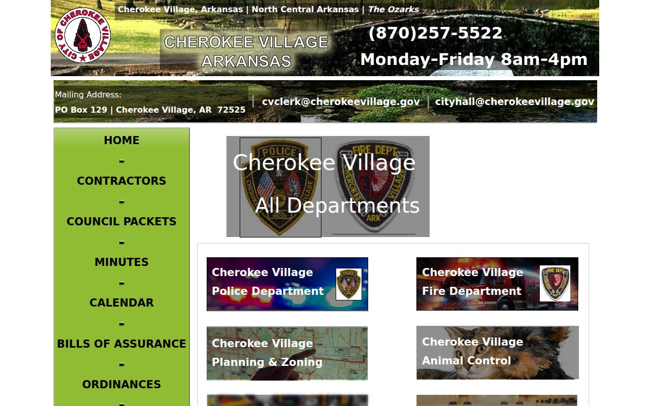 Cherokee Village official departments and contact page